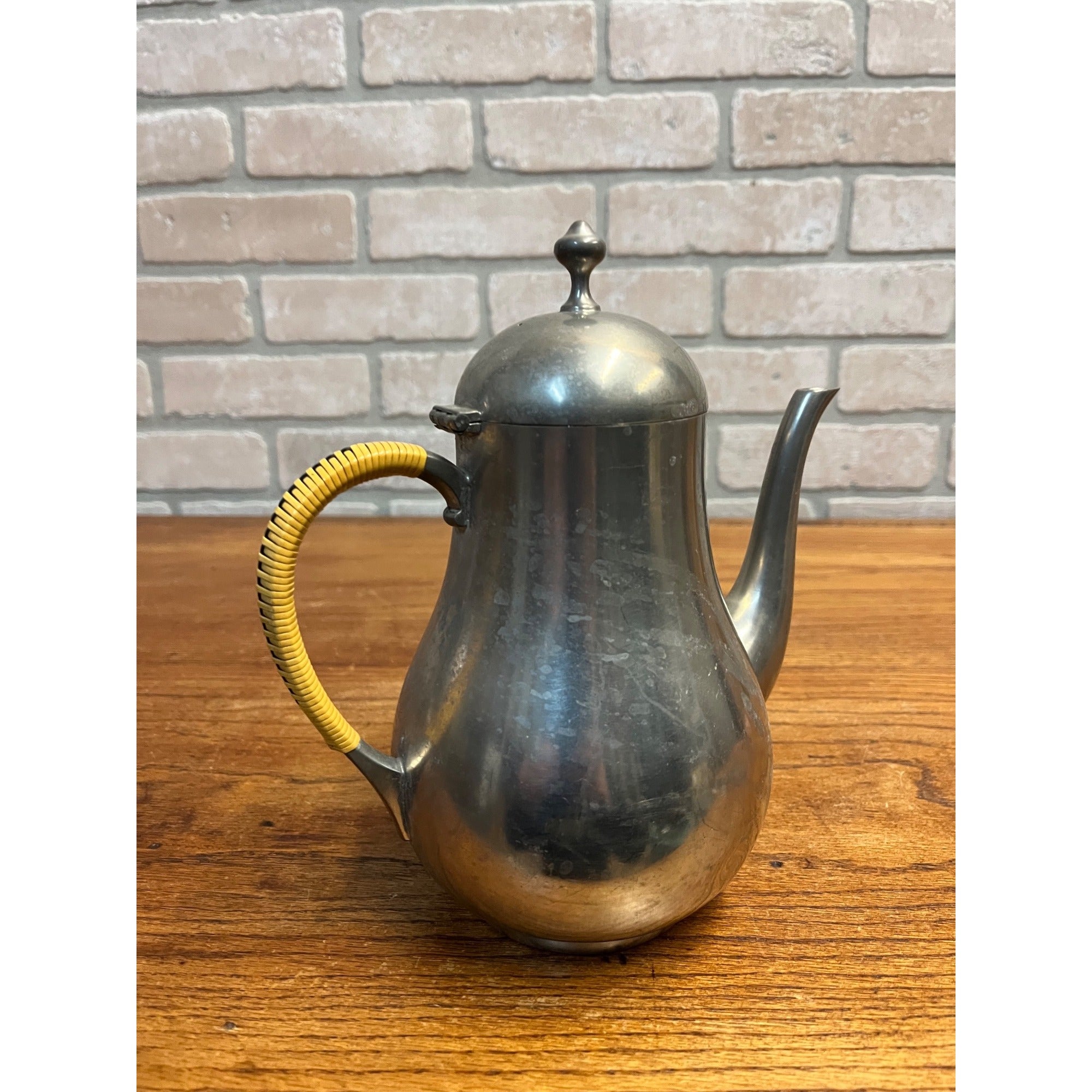 Vintage Mid Century Royal Holland Pewter KMD TIEL Tea Pot w Wrapped Handle