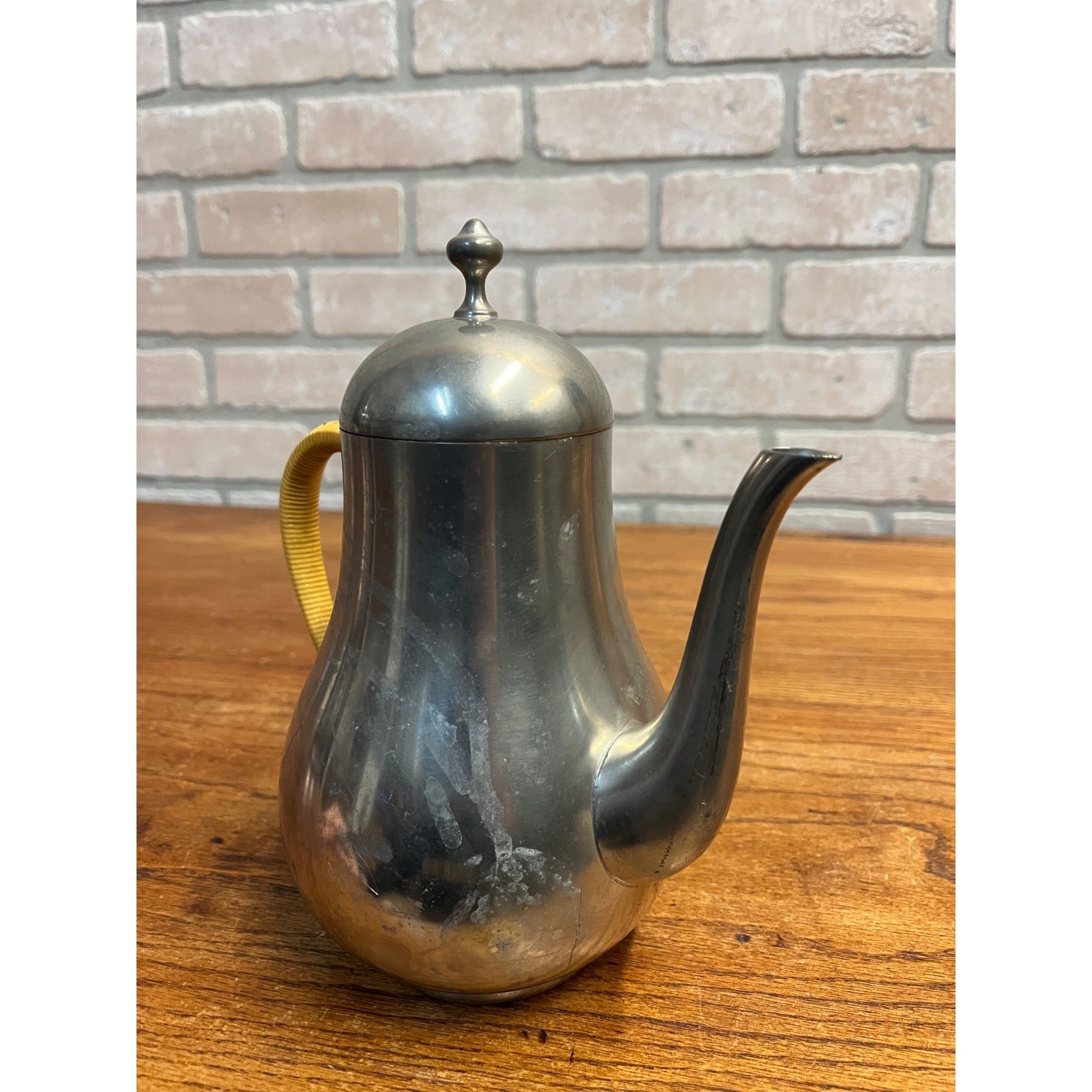 Vintage Mid Century Royal Holland Pewter KMD TIEL Tea Pot w Wrapped Handle