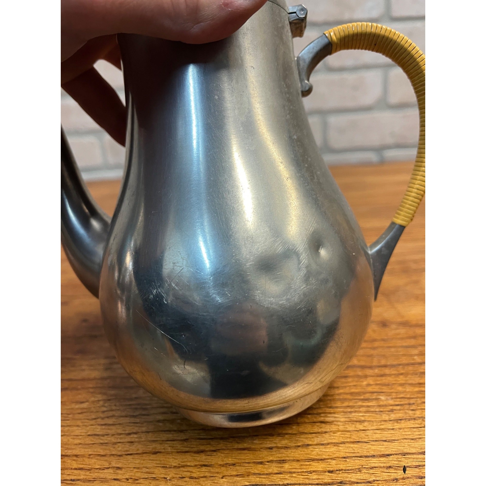 Vintage Mid Century Royal Holland Pewter KMD TIEL Tea Pot w Wrapped Handle