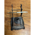 Antique Victorian Cast Iron & Glass Inkwell Fountain Pen Rest