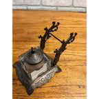 Antique Victorian Cast Iron & Glass Inkwell Fountain Pen Rest