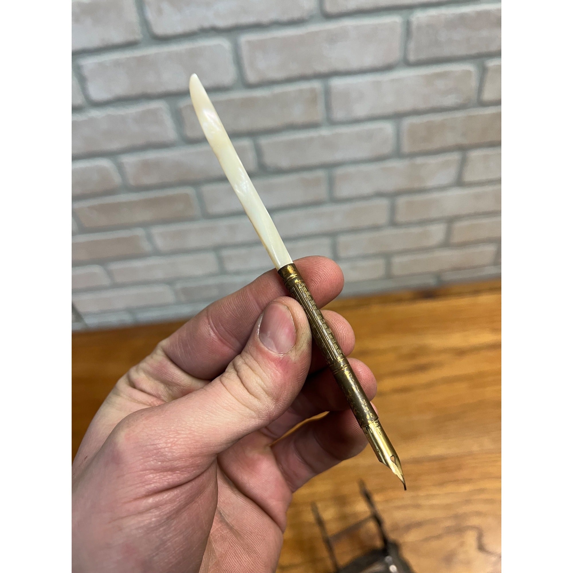 Antique Victorian Cast Iron & Glass Inkwell Fountain Pen Rest