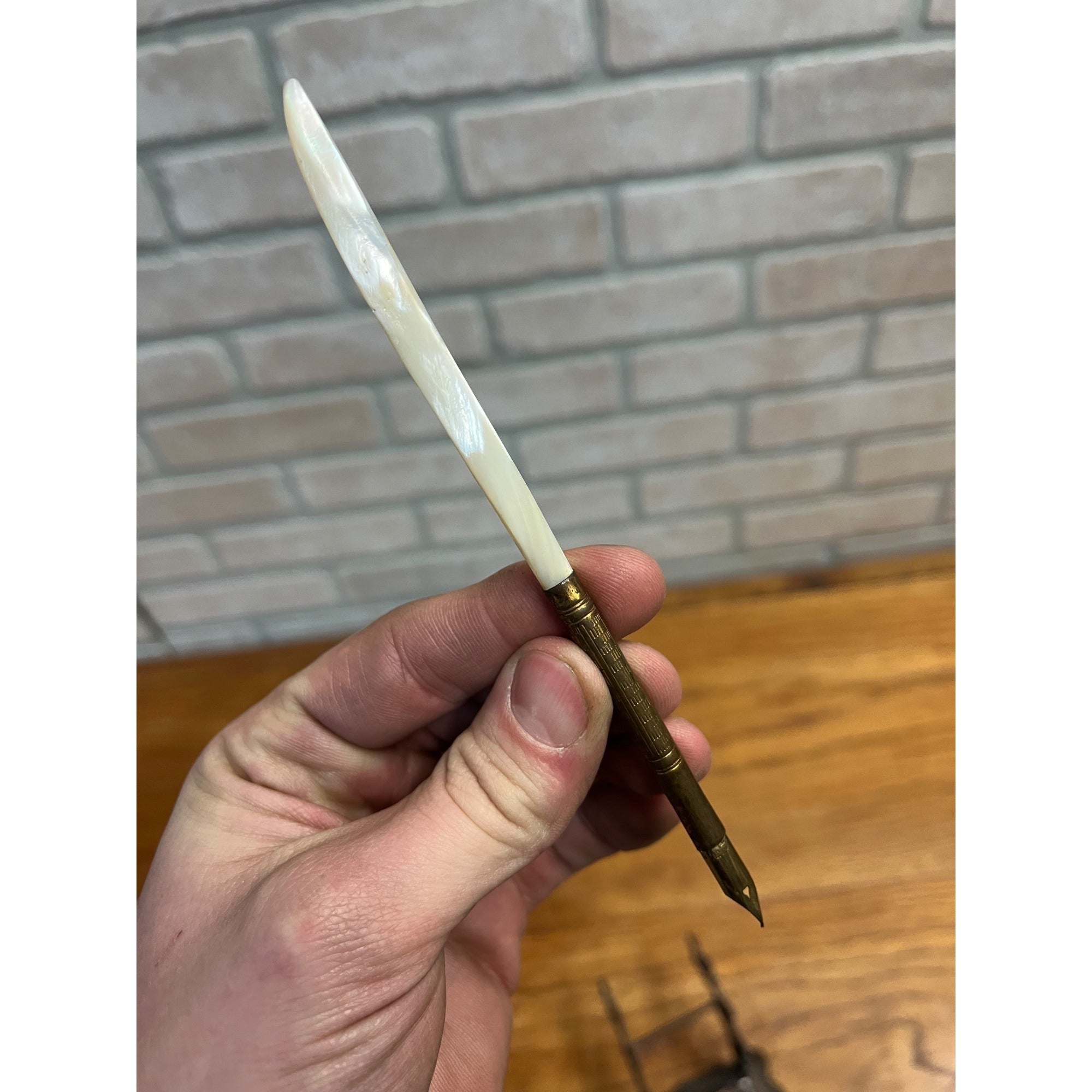 Antique Victorian Cast Iron & Glass Inkwell Fountain Pen Rest