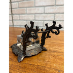 Antique Victorian Cast Iron & Glass Inkwell Fountain Pen Rest