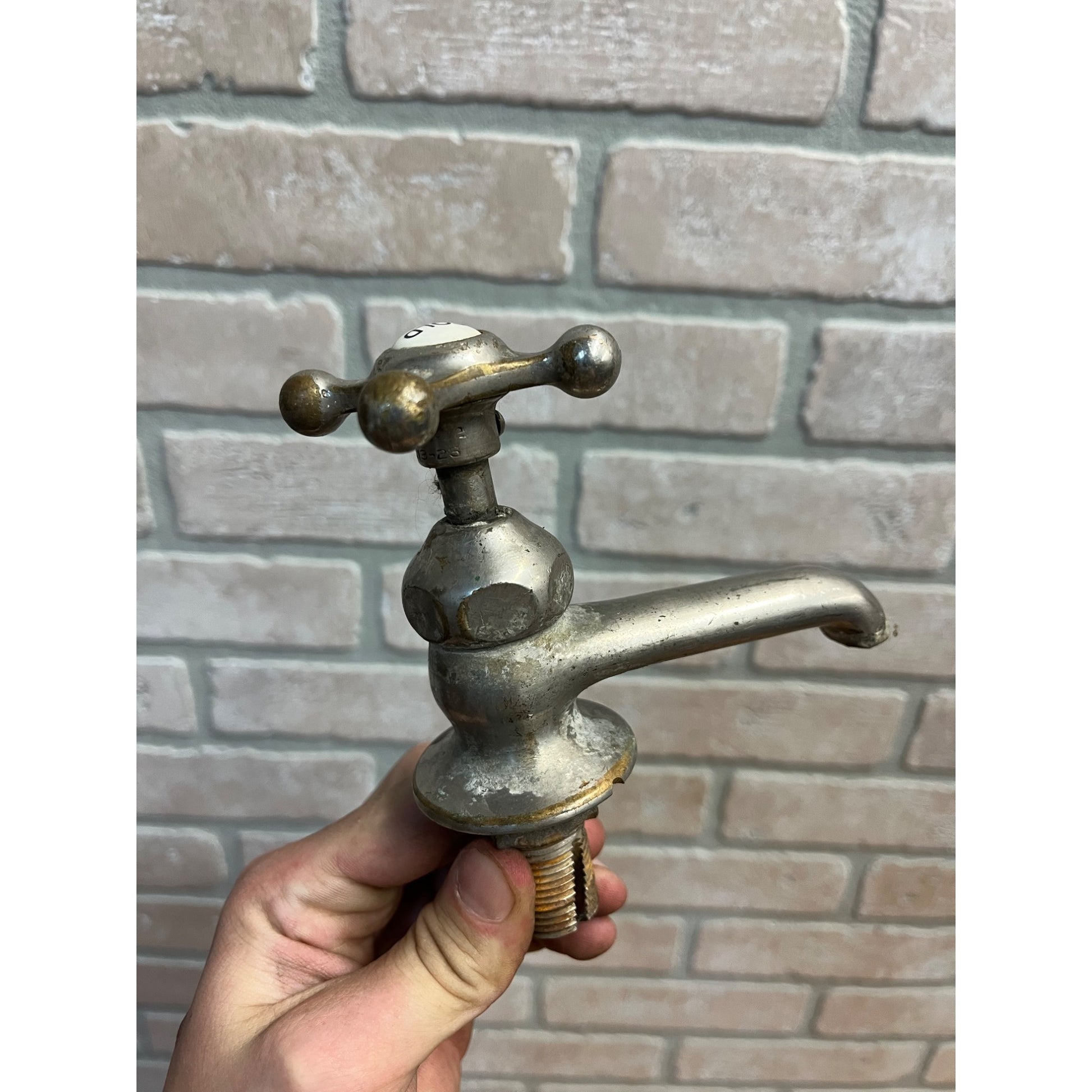 Vintage Cold Bathroom Sink Tub Faucet Spout Plated Brass Porcelain