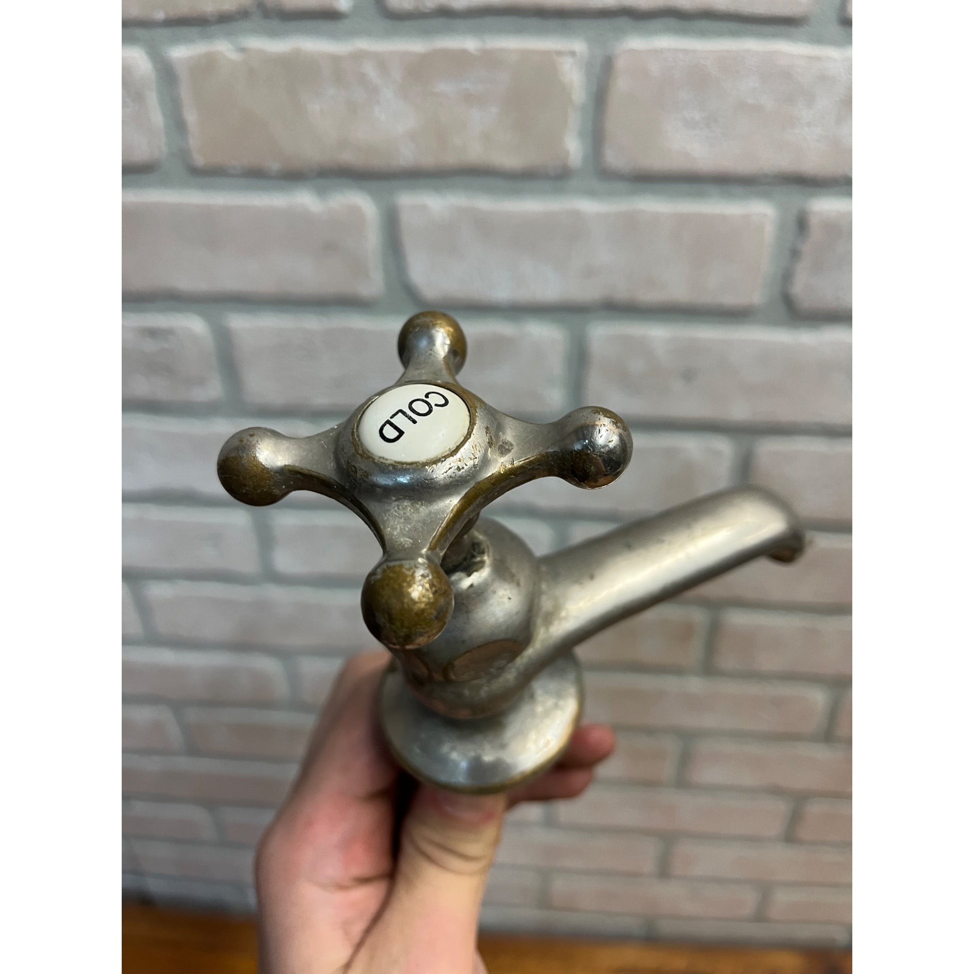 Vintage Cold Bathroom Sink Tub Faucet Spout Plated Brass Porcelain