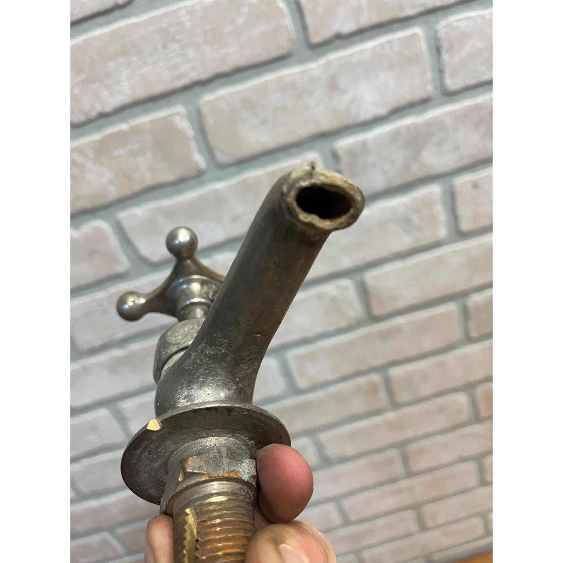Vintage Cold Bathroom Sink Tub Faucet Spout Plated Brass Porcelain