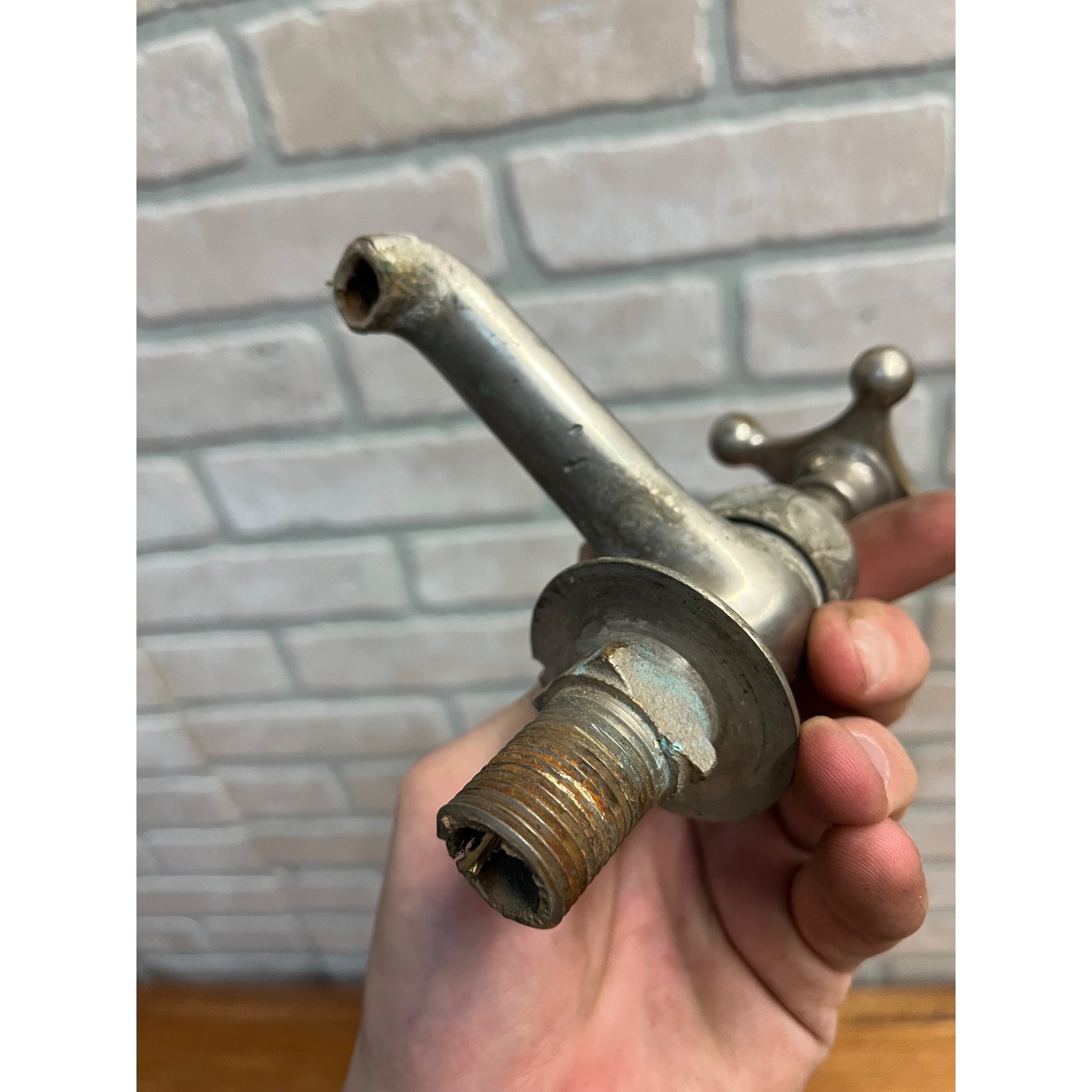 Vintage Cold Bathroom Sink Tub Faucet Spout Plated Brass Porcelain