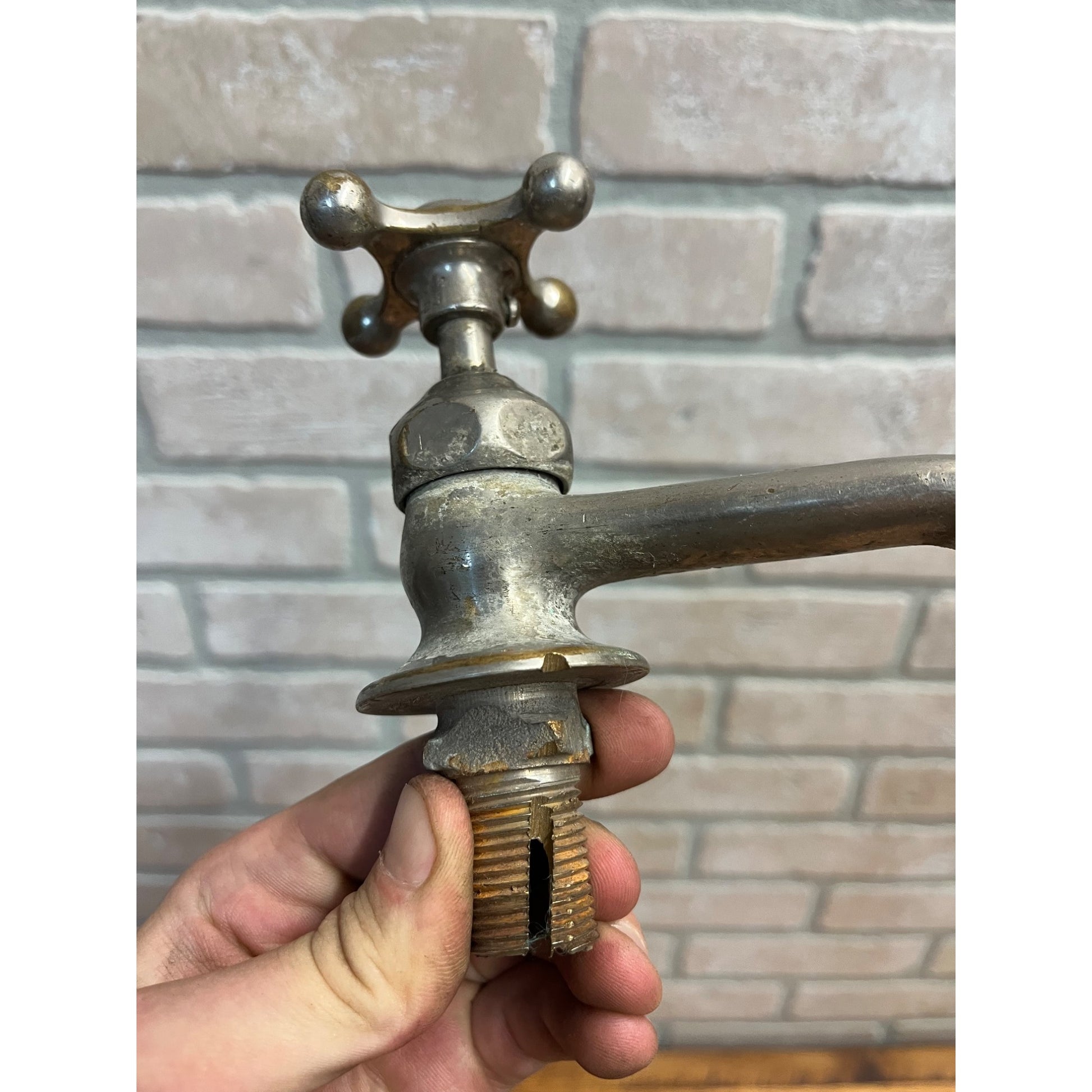 Vintage Cold Bathroom Sink Tub Faucet Spout Plated Brass Porcelain