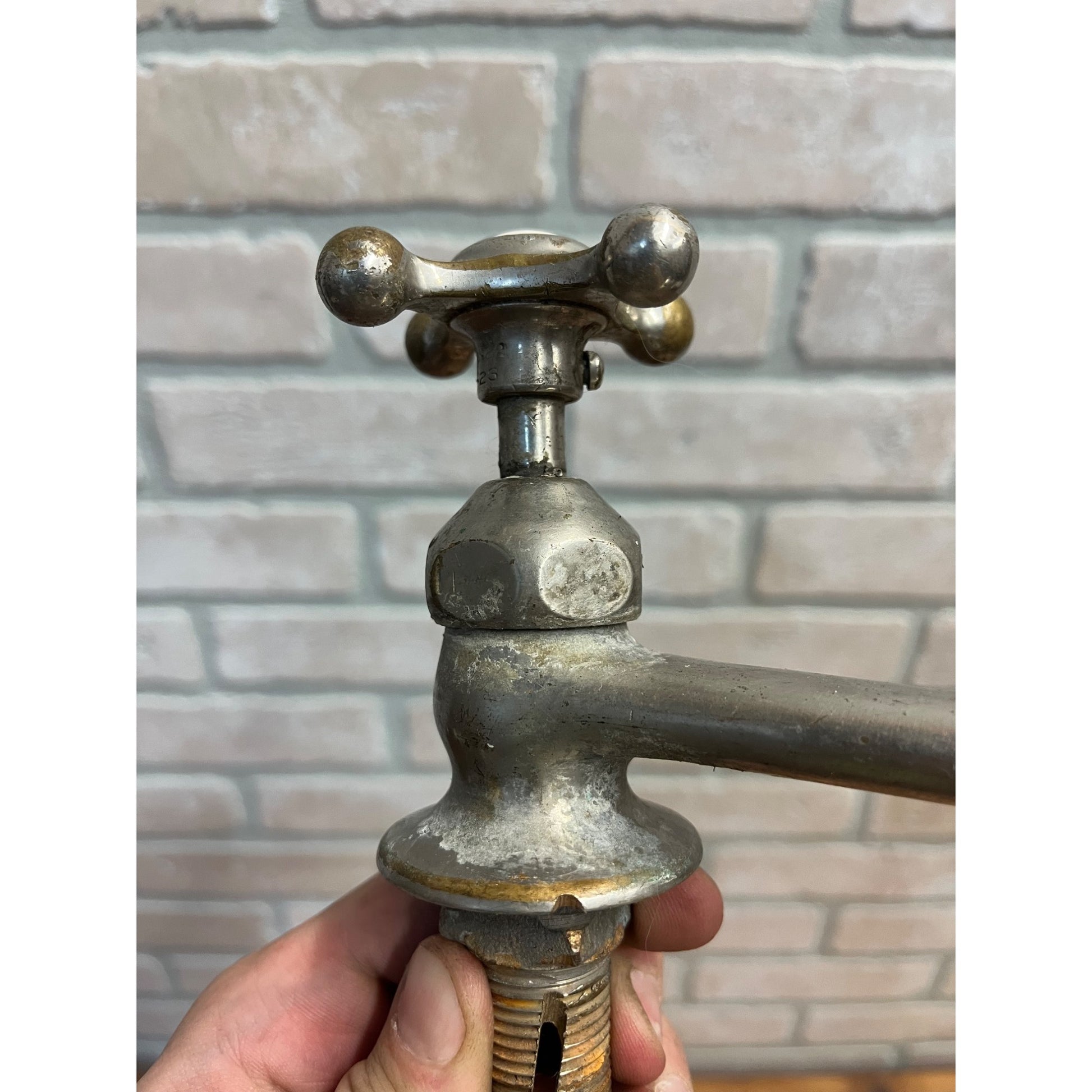 Vintage Cold Bathroom Sink Tub Faucet Spout Plated Brass Porcelain