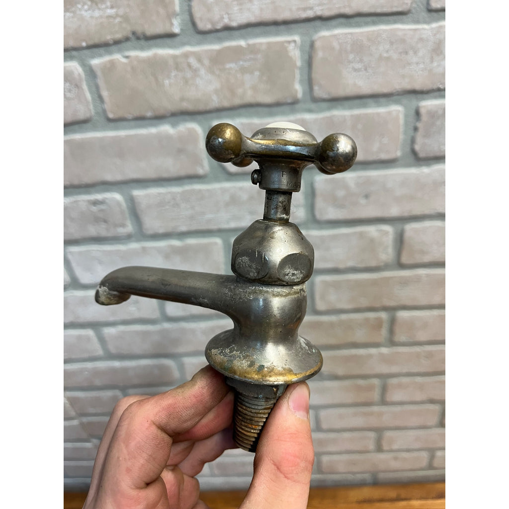 Vintage Cold Bathroom Sink Tub Faucet Spout Plated Brass Porcelain