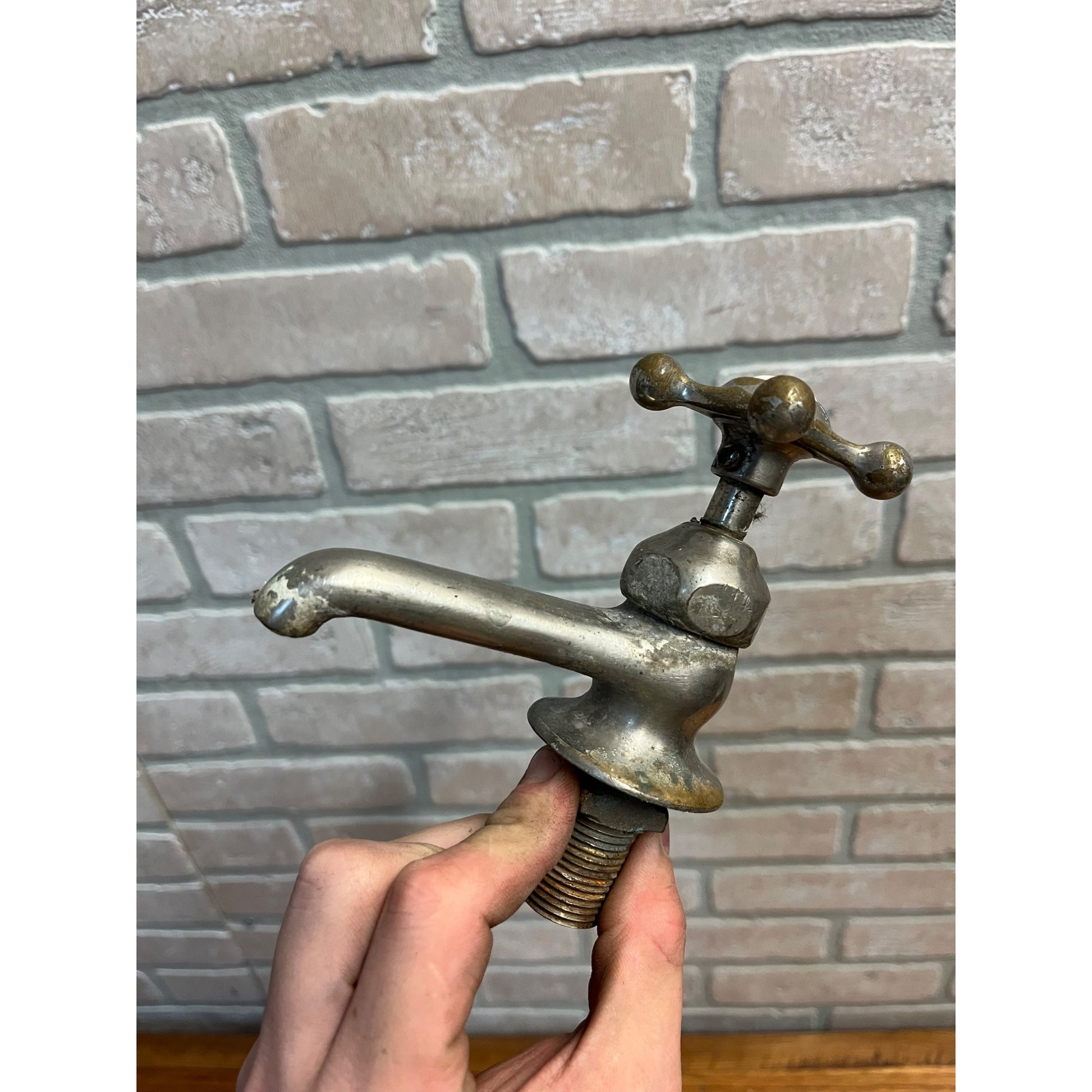 Vintage Cold Bathroom Sink Tub Faucet Spout Plated Brass Porcelain
