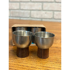 Set of 4 Vintage MCM Japan Stainless Steel and Teak Egg Cups