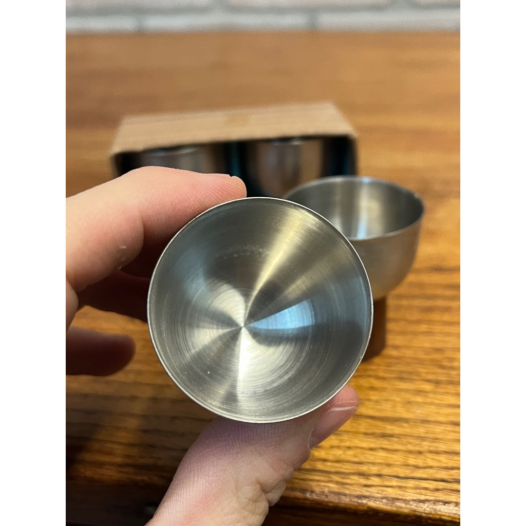 Set of 4 Vintage MCM Japan Stainless Steel and Teak Egg Cups