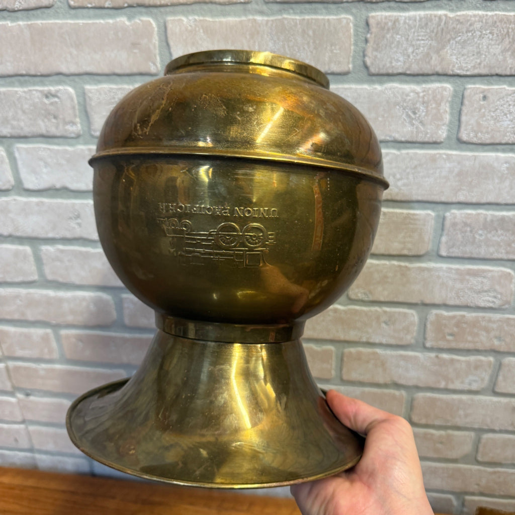 Vintage Union Pacific Railroad Brass Spittoon Embossed Logo Train