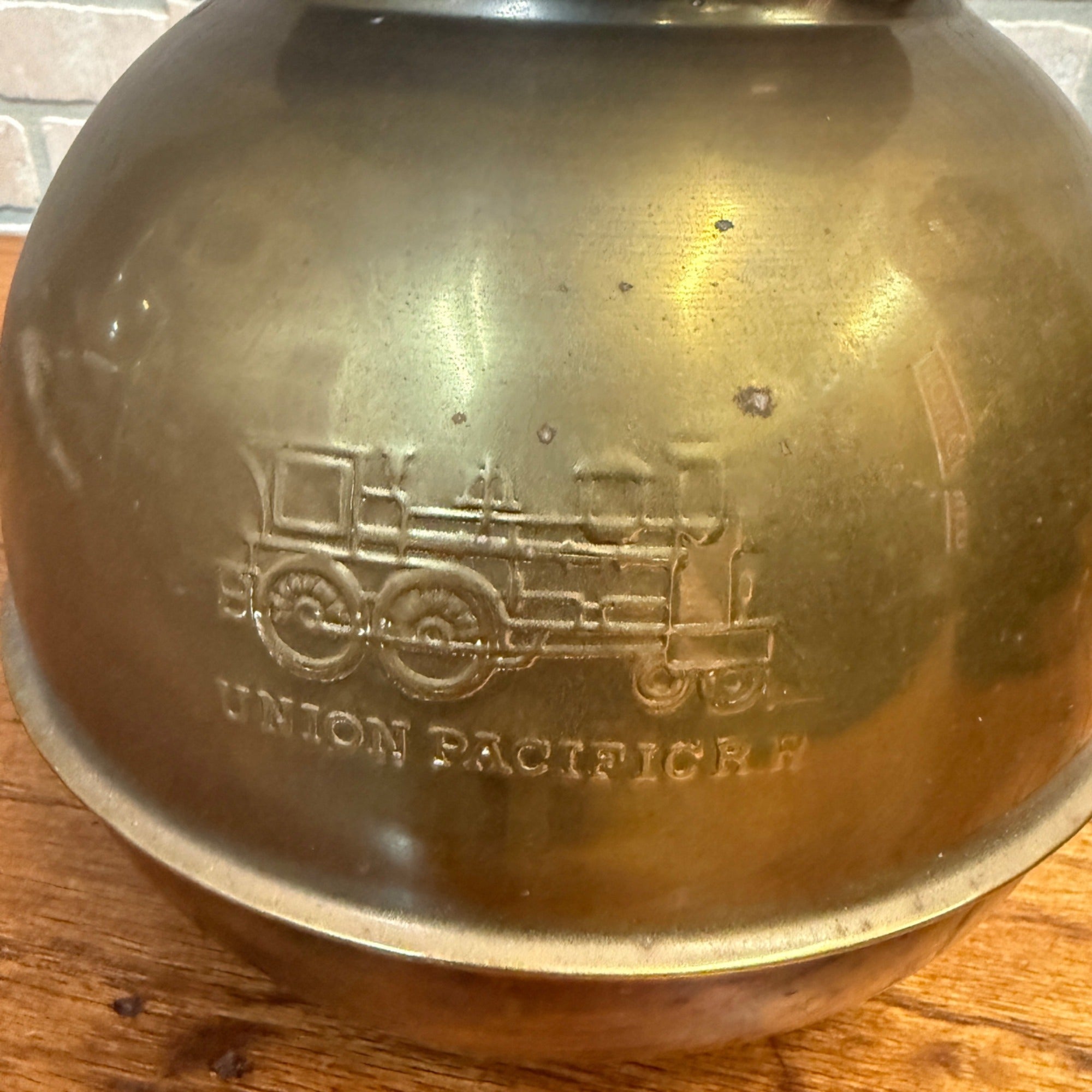 Vintage Union Pacific Railroad Brass Spittoon Embossed Logo Train