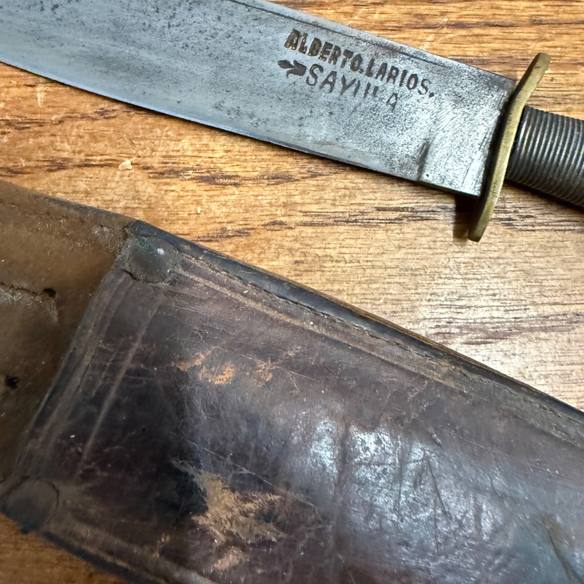 Vintage Alberto Larios Fixed Blade Knife & Sheath Sayula Mexican Fighting Knife