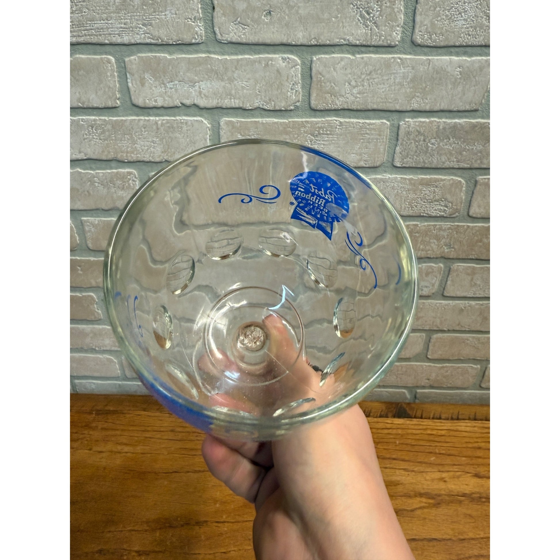 Vintage Pabst Blue Ribbon Blue ACL Beer Goblet Glass Stemmed