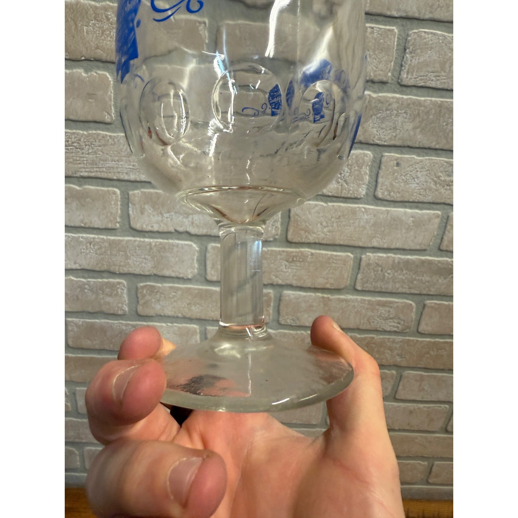Vintage Pabst Blue Ribbon Blue ACL Beer Goblet Glass Stemmed