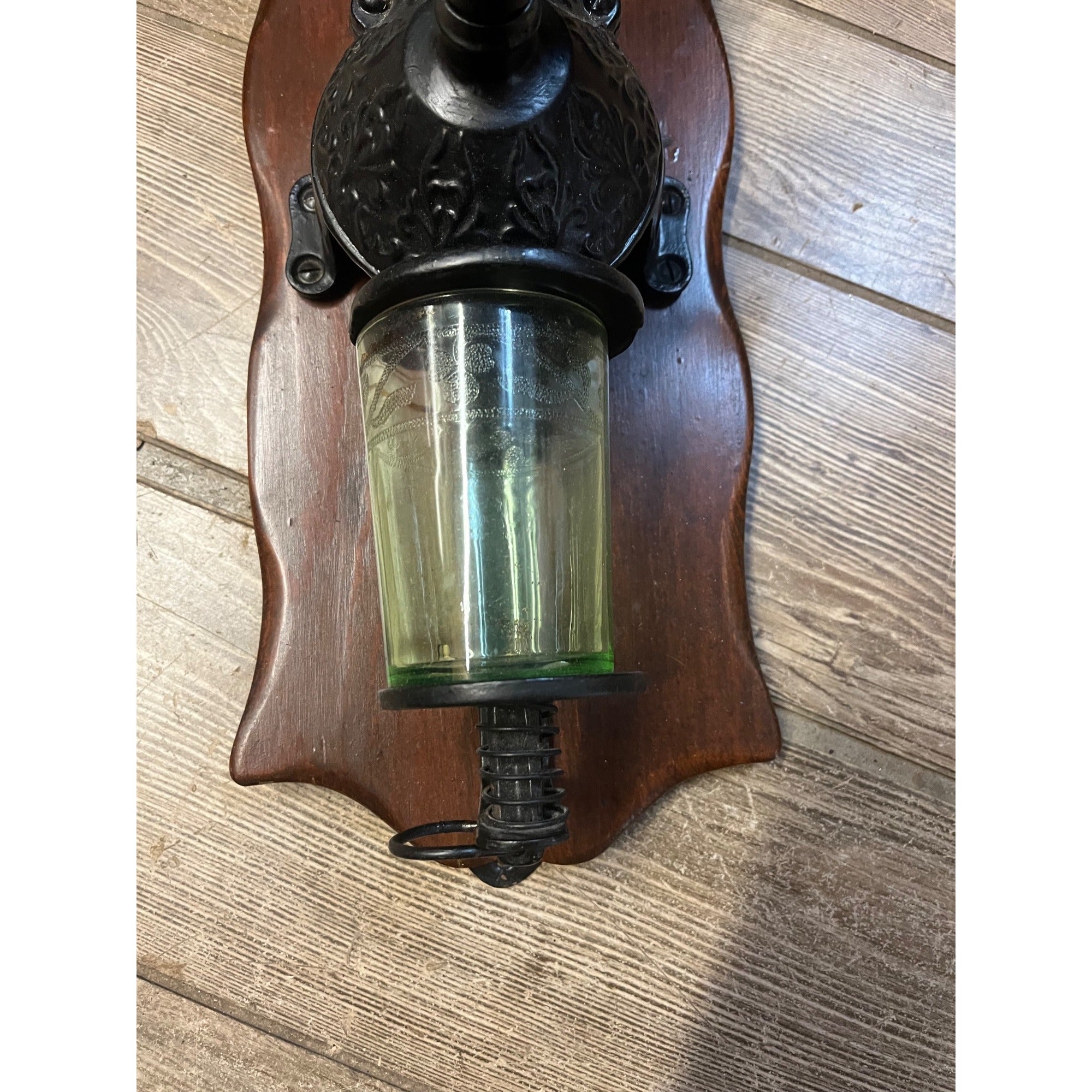 Vintage Arcade Crystal No. 3 Wall Mount Glass Coffee Grinder Cast Iron - Works!