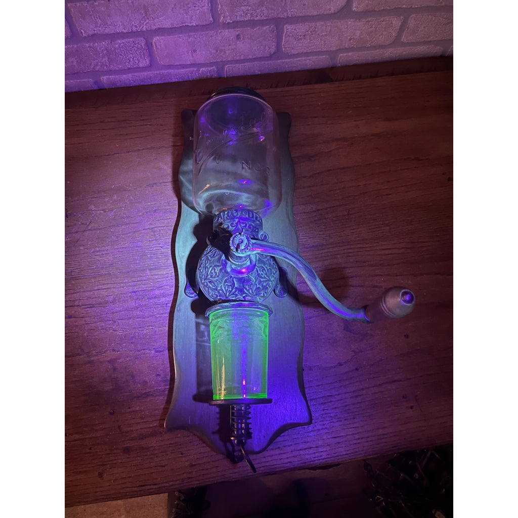 Vintage Arcade Crystal No. 3 Wall Mount Glass Coffee Grinder Cast Iron - Works!