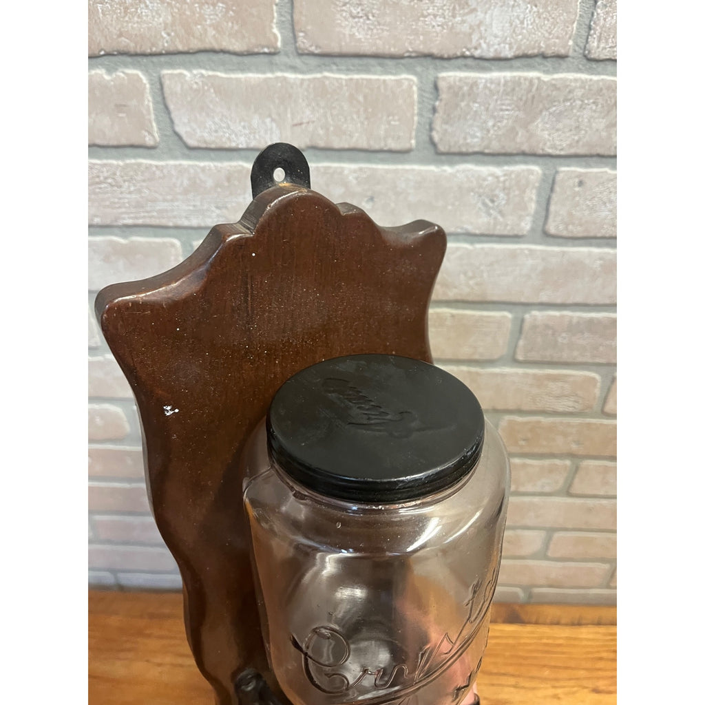 Vintage Arcade Crystal No. 3 Wall Mount Glass Coffee Grinder Cast Iron - Works!