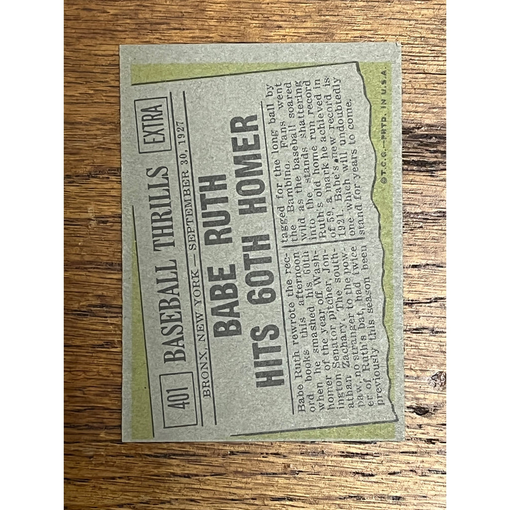 1961 Topps Baseball Babe Ruth 60th Homer New York Yankees #401 - VG