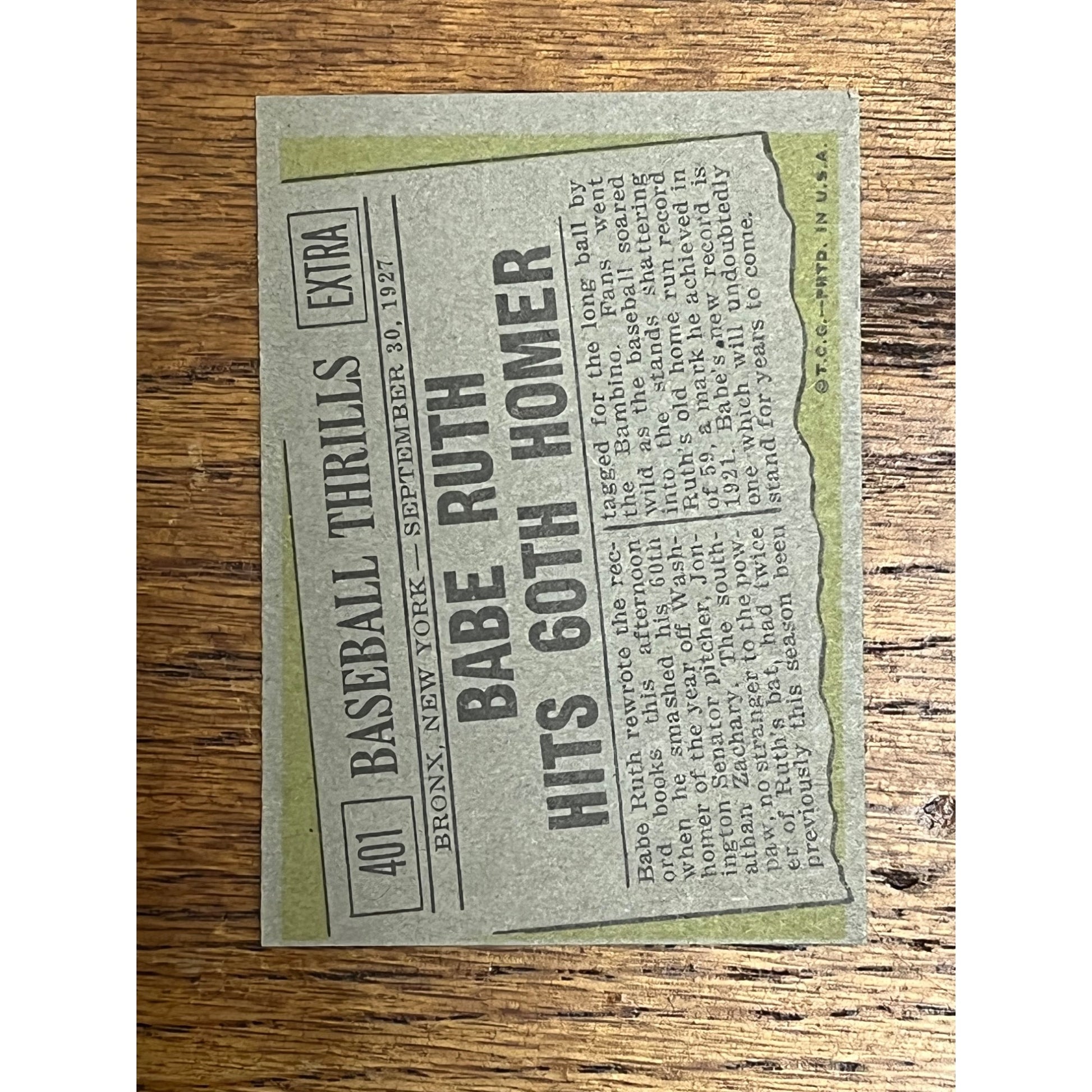 1961 Topps Baseball Babe Ruth 60th Homer New York Yankees #401 - VG