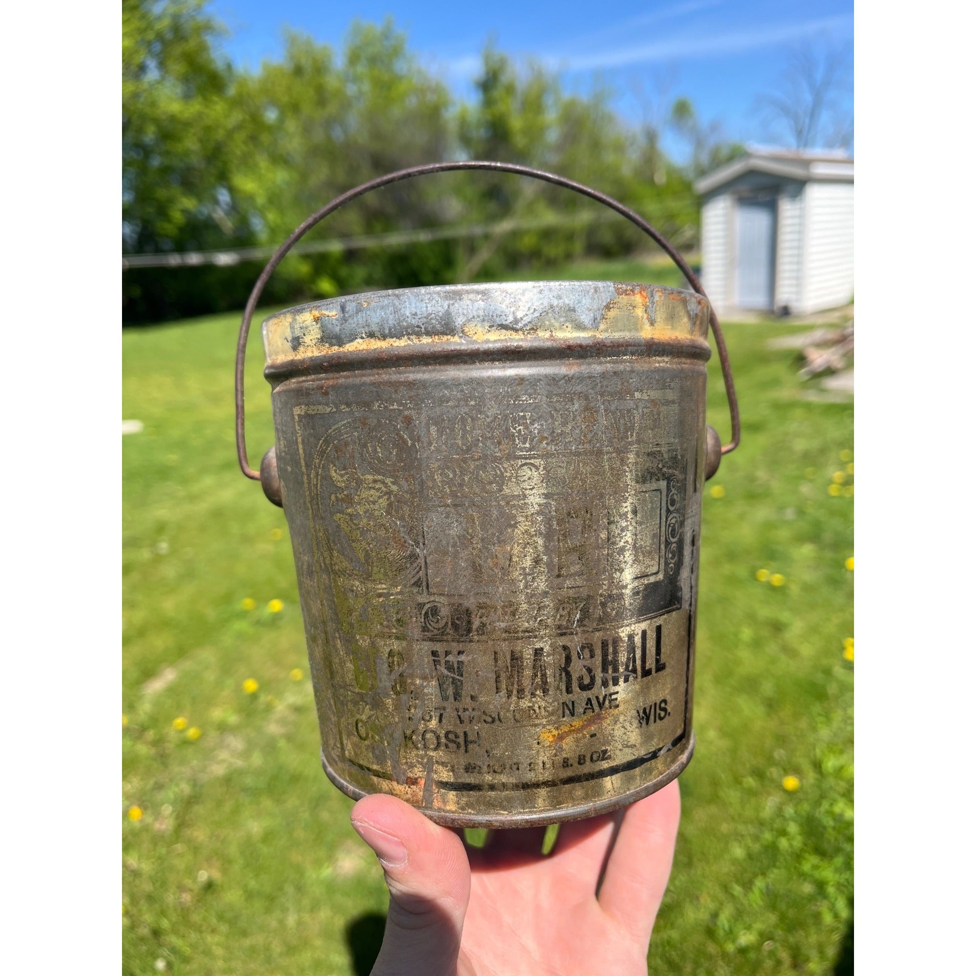Vintage 1920s G.W. Marshall Oshkosh Wisconsin Wis WI Lard Bucket Tin Pail Advertising