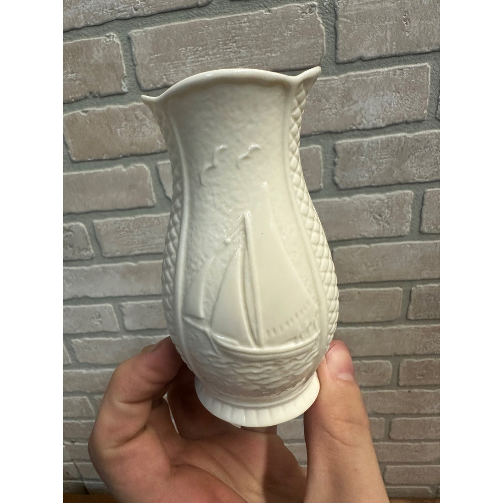 Belleek Pottery Galway Heritage Centre Vase - Claddagh & Sailboat VASE Souvenir