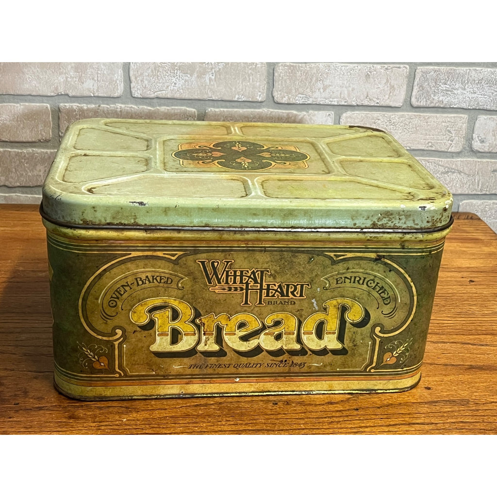 Vintage 1970s Wheat Heart Bread Box Metal Tin Hinged  R&D Co.