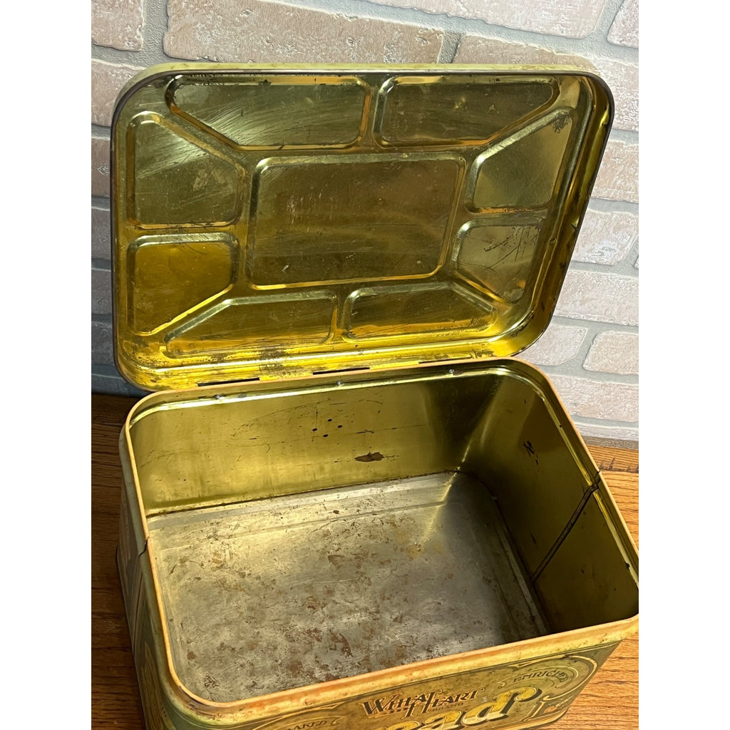 Vintage 1970s Wheat Heart Bread Box Metal Tin Hinged  R&D Co.