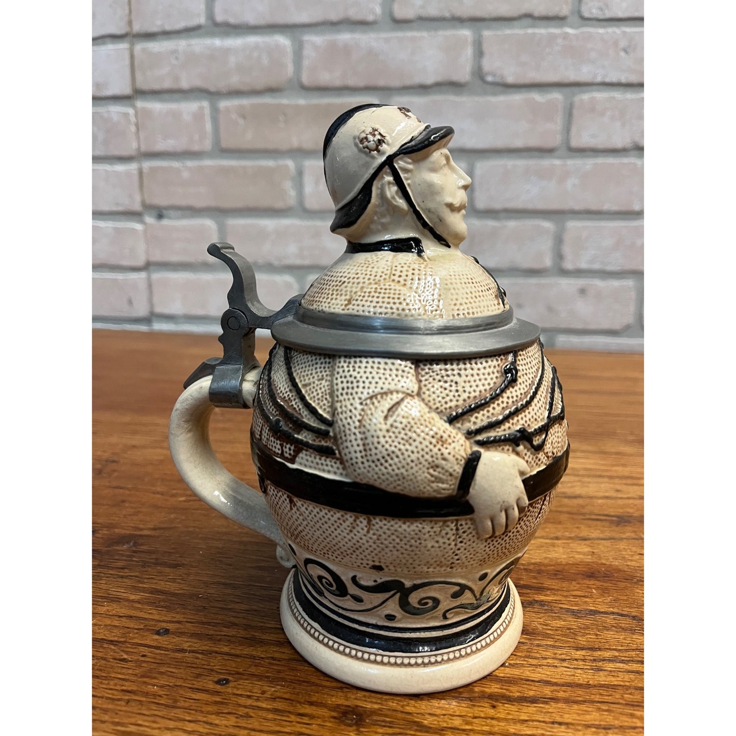 RARE Antique German Figural Character Beer Stein Mug Firefighter #466