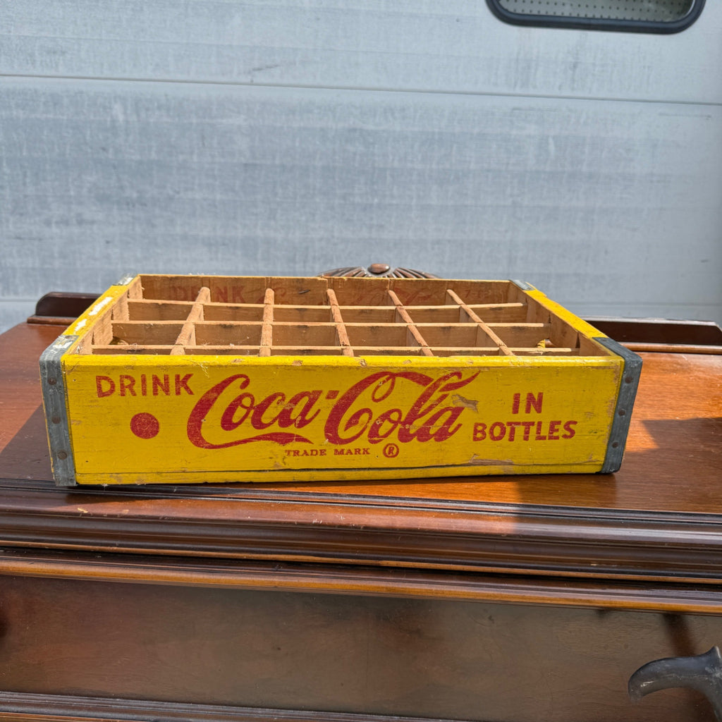 Vintage Wooden Coca Cola Yellow & Red Bottle Carrier Crate Case Coke Advertising