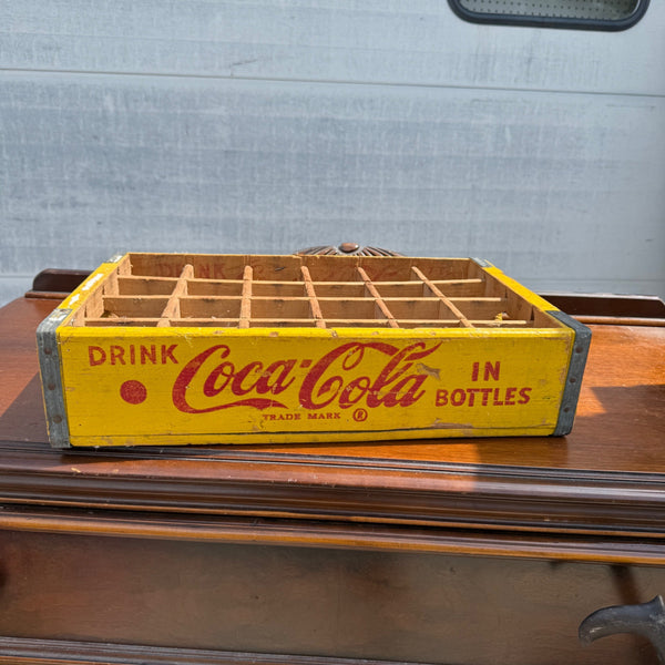 Vintage Wooden Coca Cola Yellow & Red Bottle Carrier Crate Case Coke Advertising