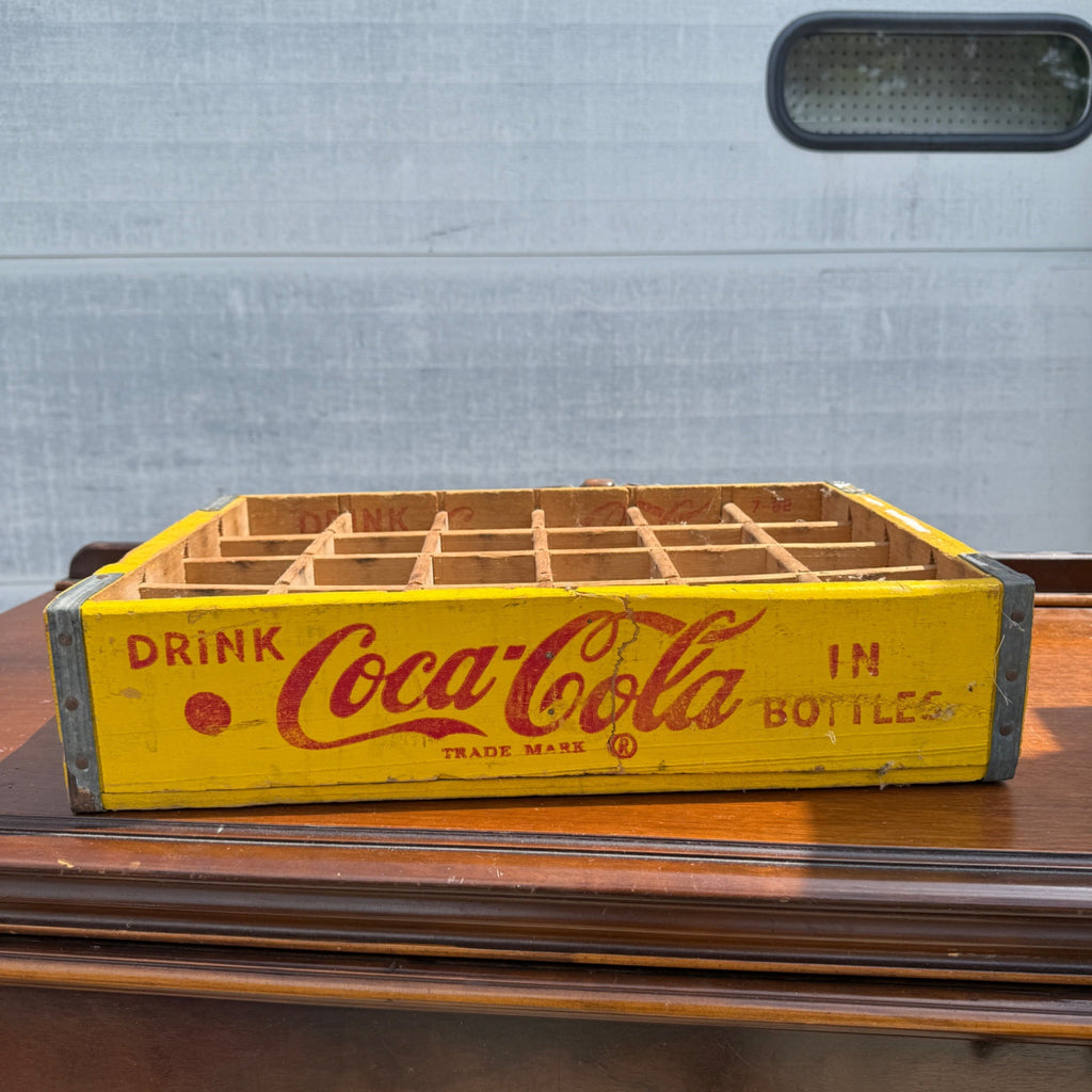 Vintage Wooden Coca Cola Yellow & Red Bottle Carrier Crate Case Coke Advertising