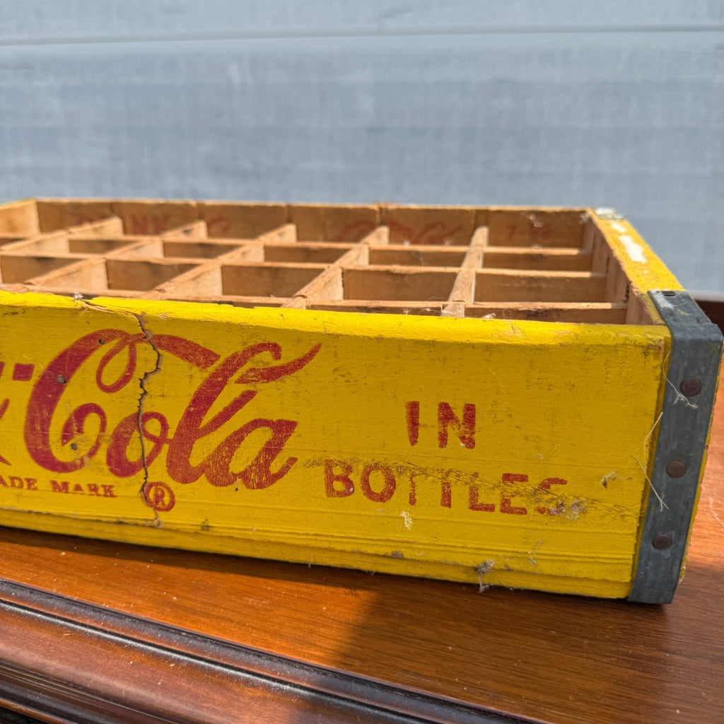 Vintage Wooden Coca Cola Yellow & Red Bottle Carrier Crate Case Coke Advertising