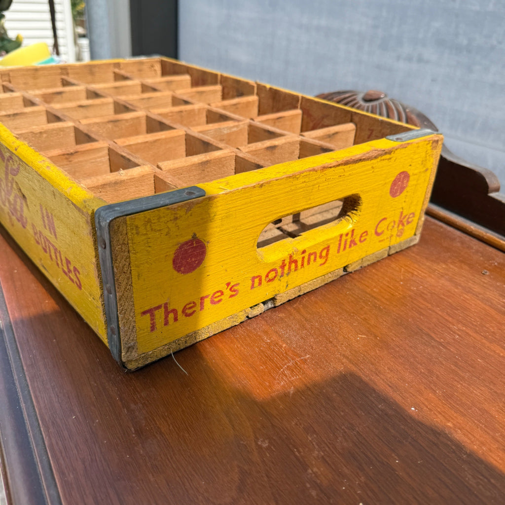 Vintage Wooden Coca Cola Yellow & Red Bottle Carrier Crate Case Coke Advertising
