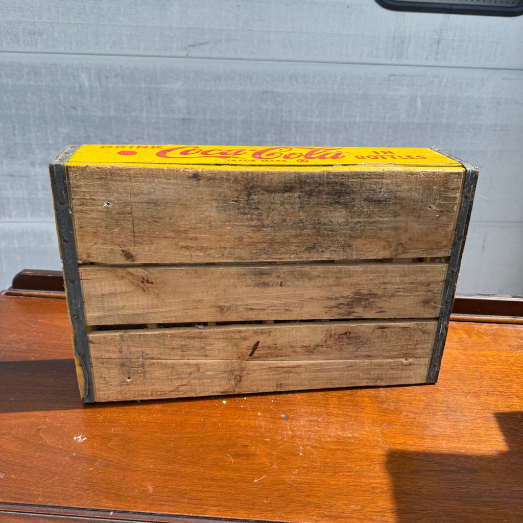 Vintage Wooden Coca Cola Yellow & Red Bottle Carrier Crate Case Coke Advertising