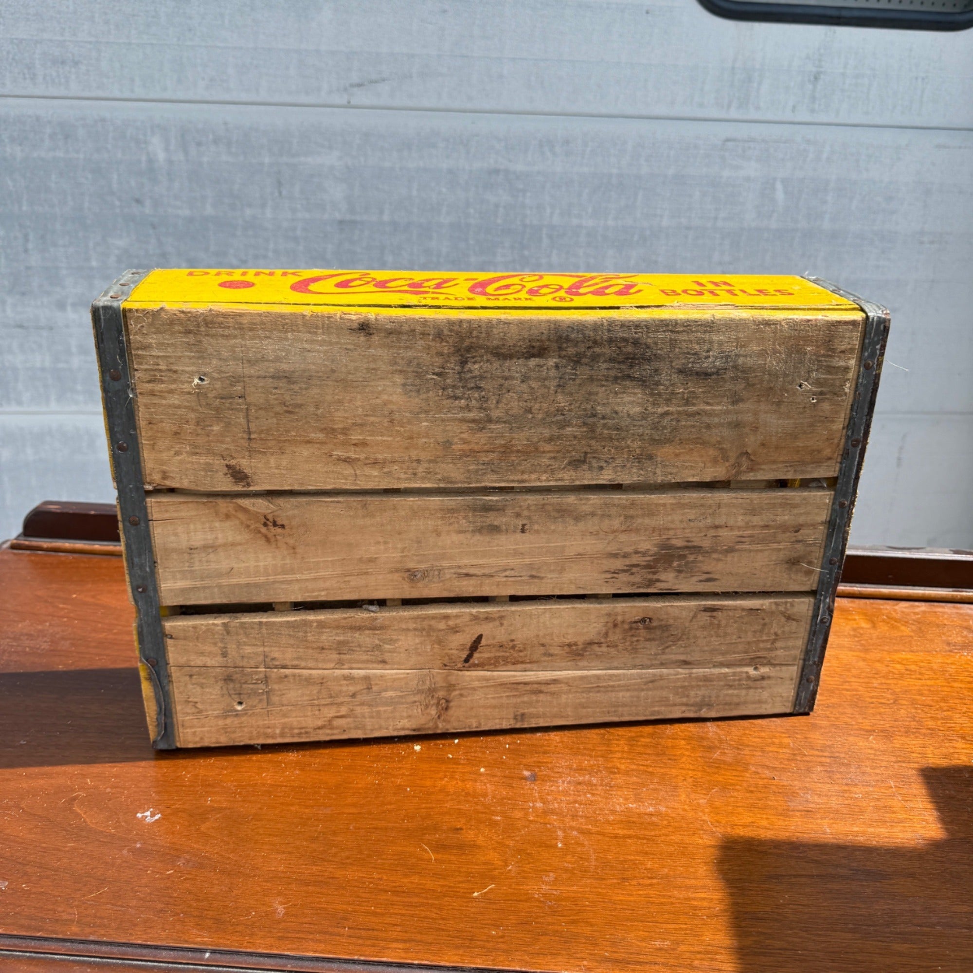 Vintage Wooden Coca Cola Yellow & Red Bottle Carrier Crate Case Coke Advertising