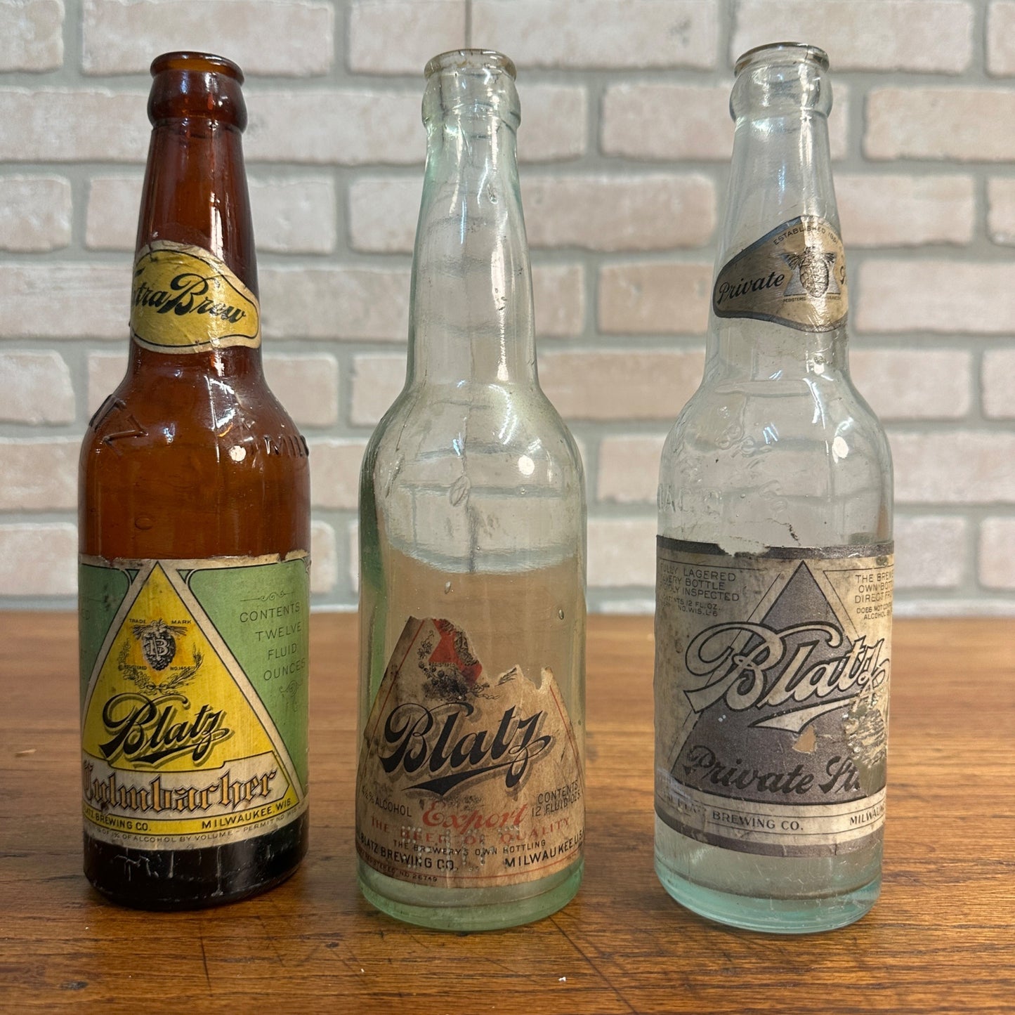 Vintage Blatz Beer Pre-Prohibition Bottles w/ Labels Culmbacher, Export, Private Stock WI