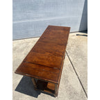 Vintage Century Furniture Oak Library Sofa Table w/ Flip Top Leaves & Brass Casters 1980s MCM