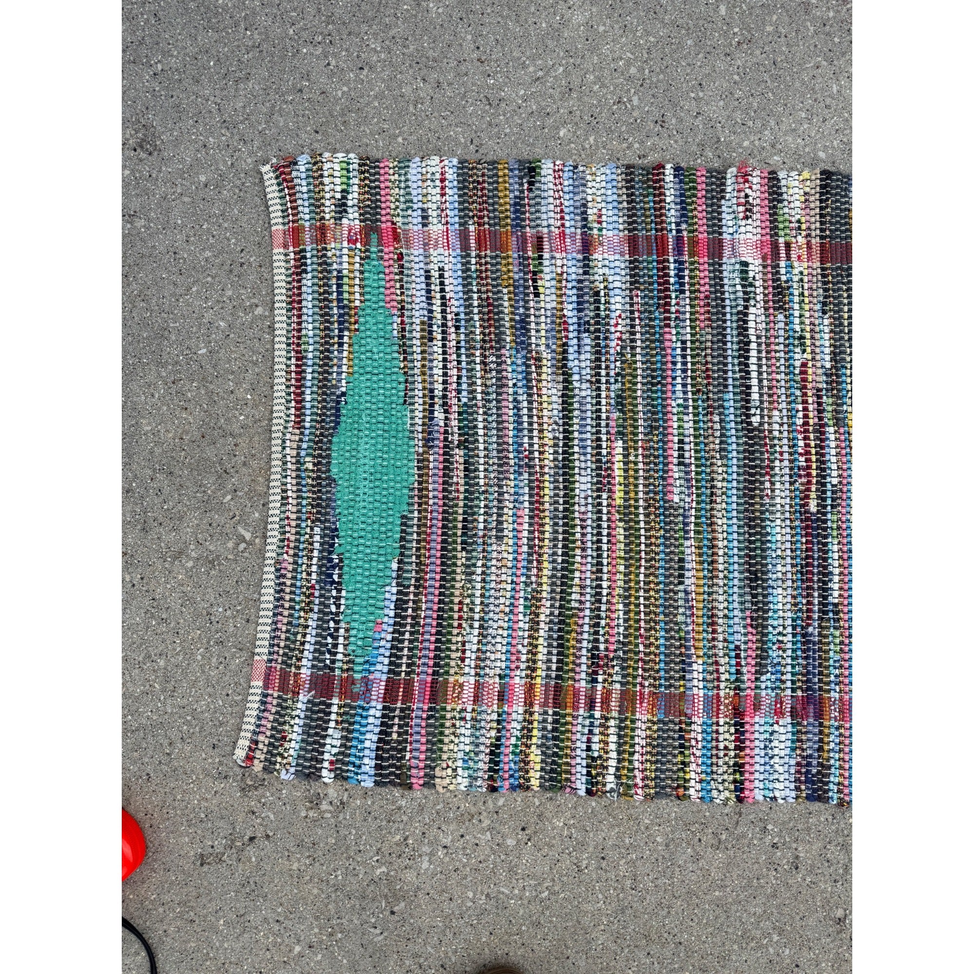 Handwoven Colorful Rag Rug Multi-Color Striped Design Boho Style 1970s Vintage Floor Decor