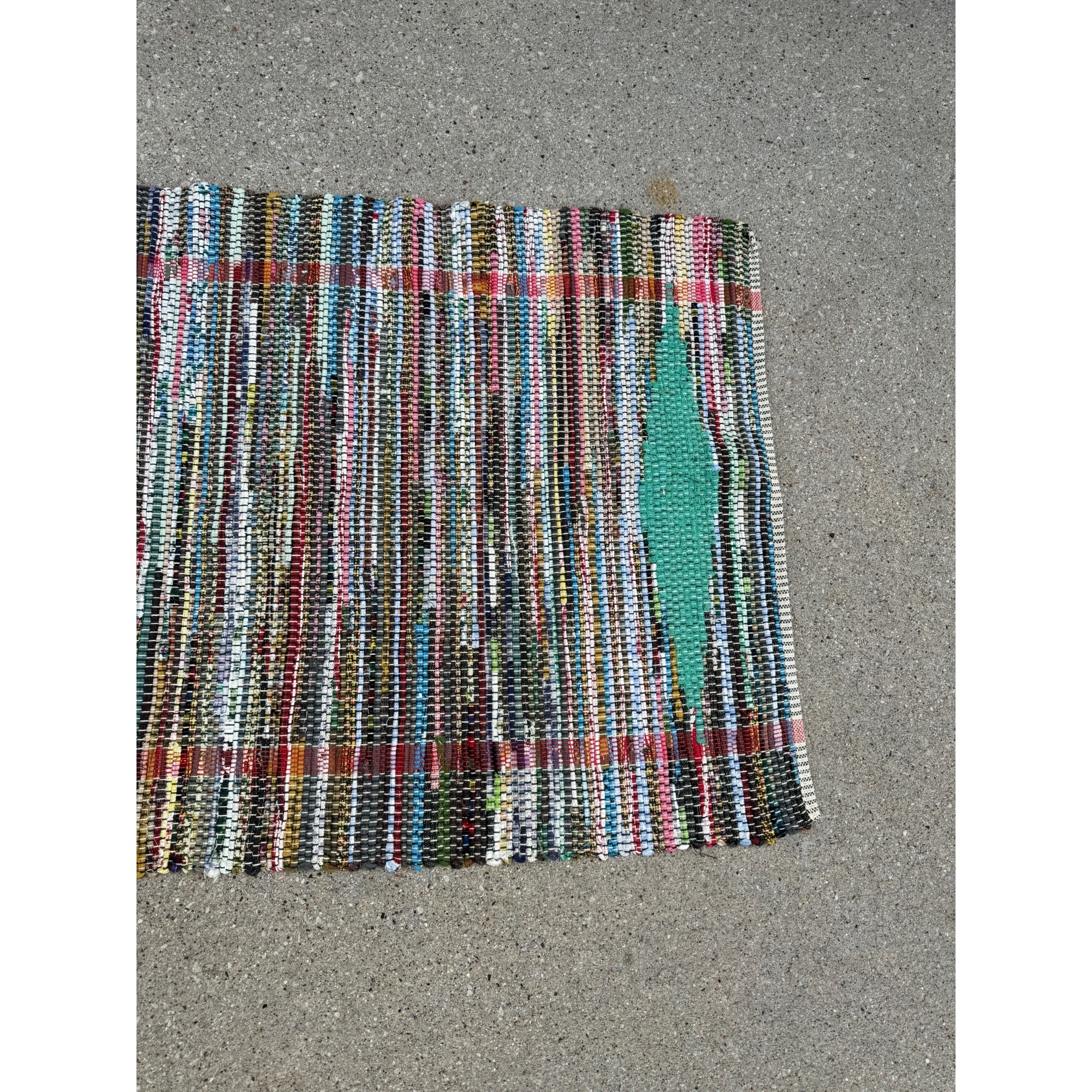 Handwoven Colorful Rag Rug Multi-Color Striped Design Boho Style 1970s Vintage Floor Decor