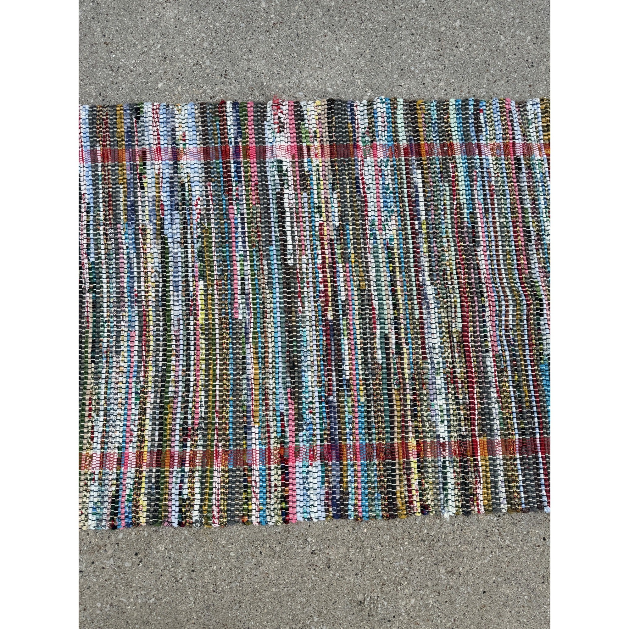 Handwoven Colorful Rag Rug Multi-Color Striped Design Boho Style 1970s Vintage Floor Decor