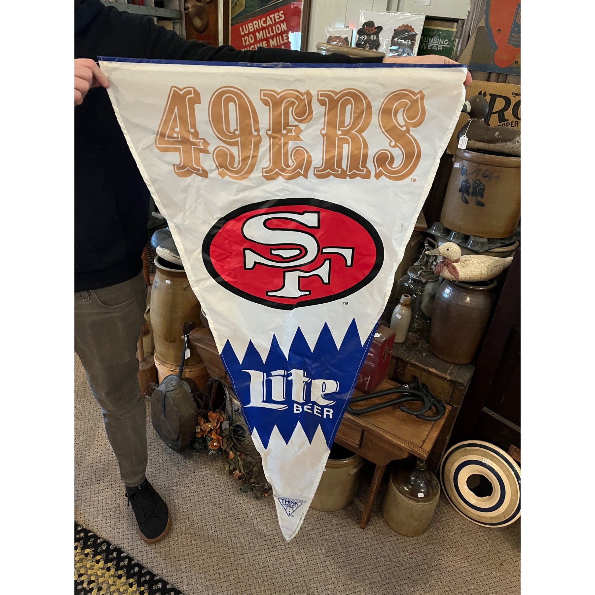 Vintage 1990s Miller Lite Beer San Francisco 49ers Bar NFL Pennant Flag Banner