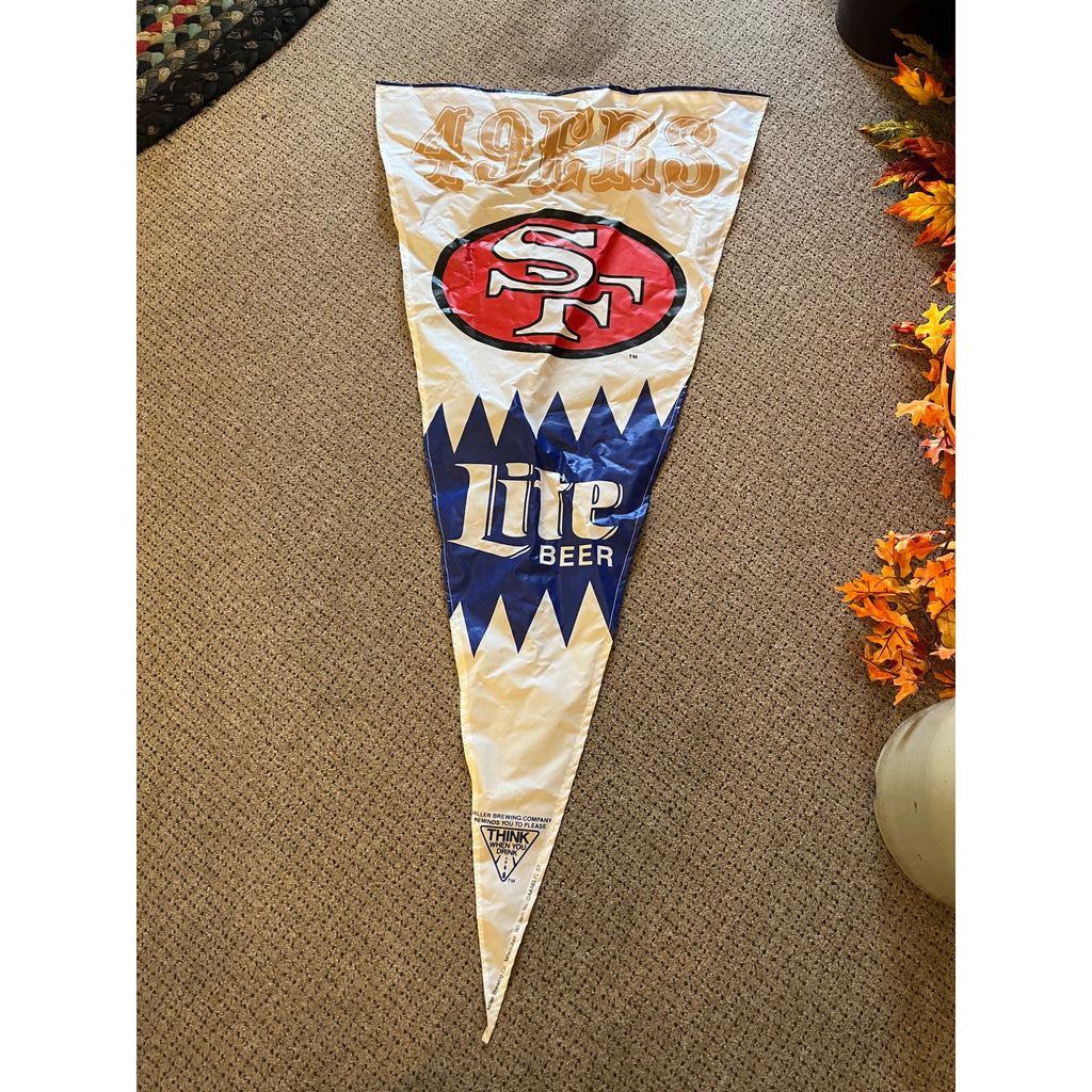 Vintage 1990s Miller Lite Beer San Francisco 49ers Bar NFL Pennant Flag Banner