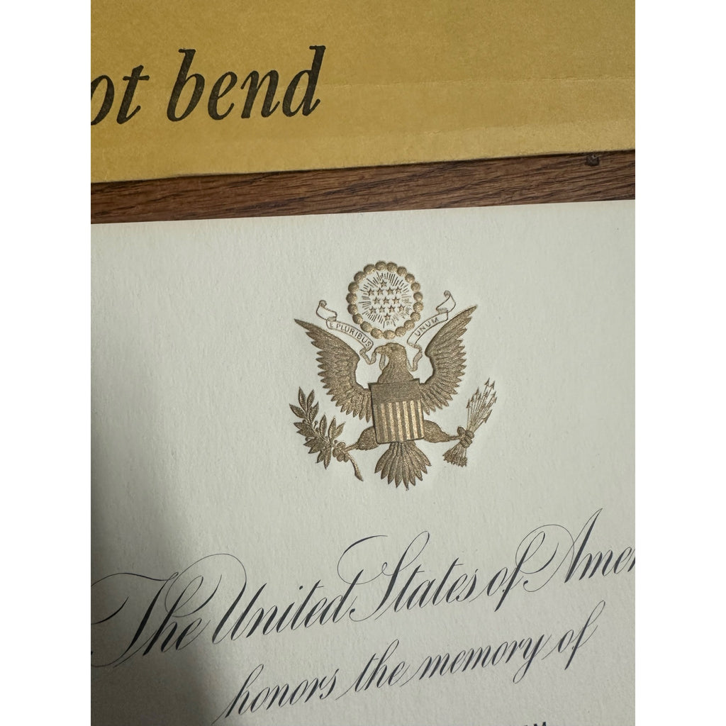 President Gerald R. Ford Signed Honors Armed Forces Memorial Certificate