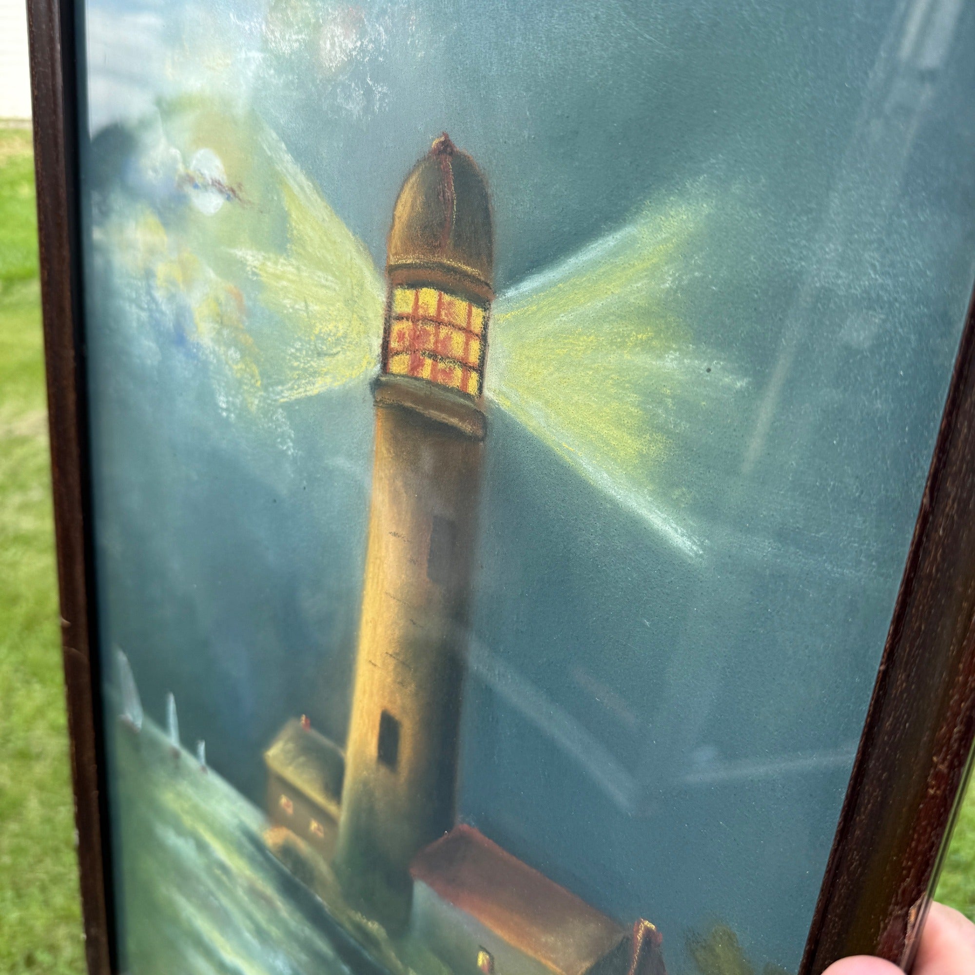 1915c Original Lighthouse Pastel Framed Ruth Wilhelm Waunakee Wis Artwork