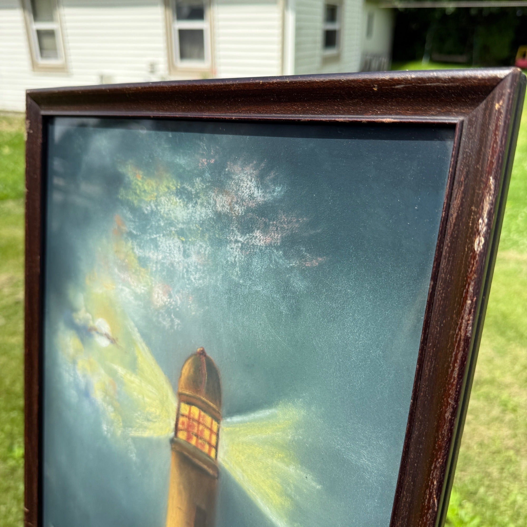 1915c Original Lighthouse Pastel Framed Ruth Wilhelm Waunakee Wis Artwork